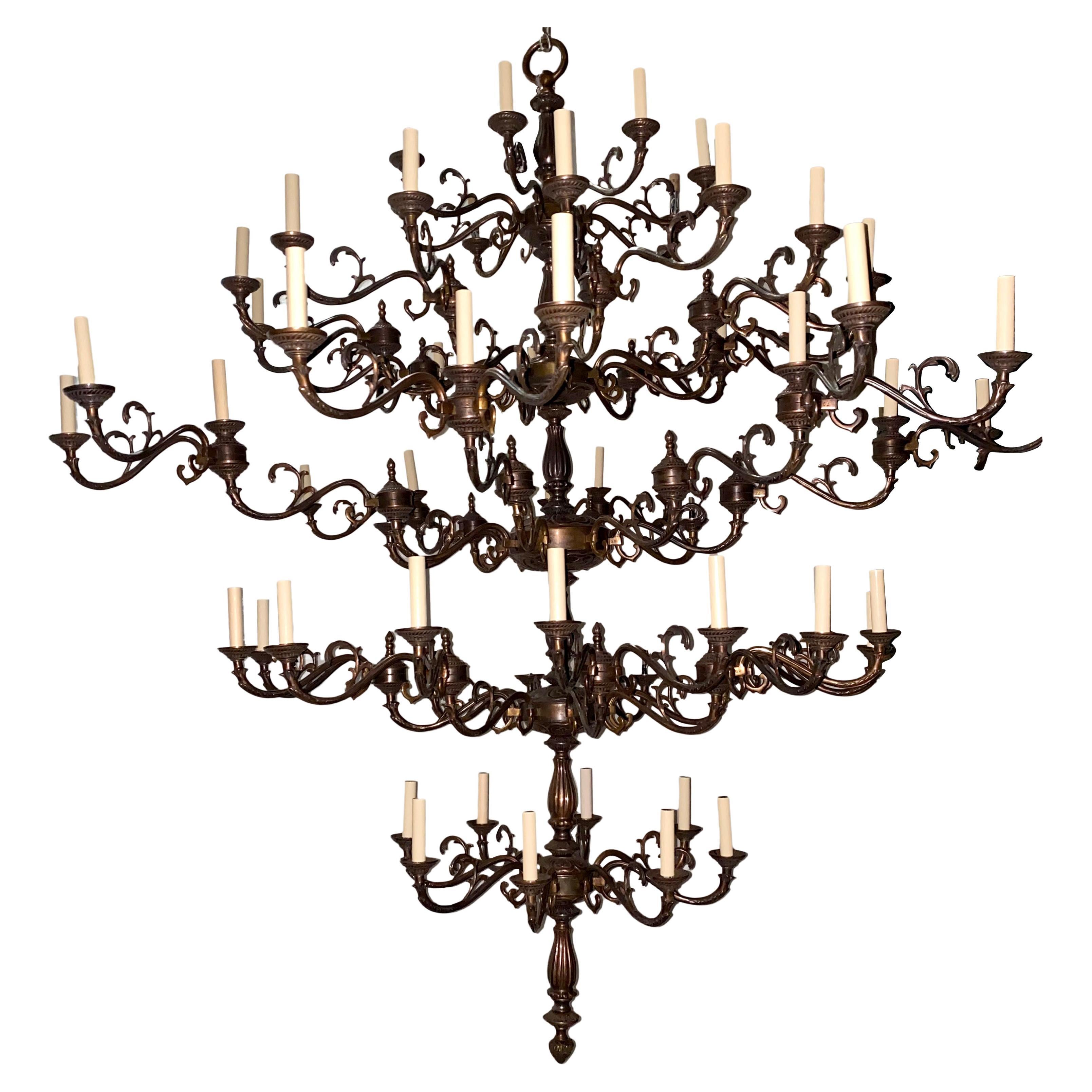 Pair of Large Bronze Chandeliers, sold individually  For Sale