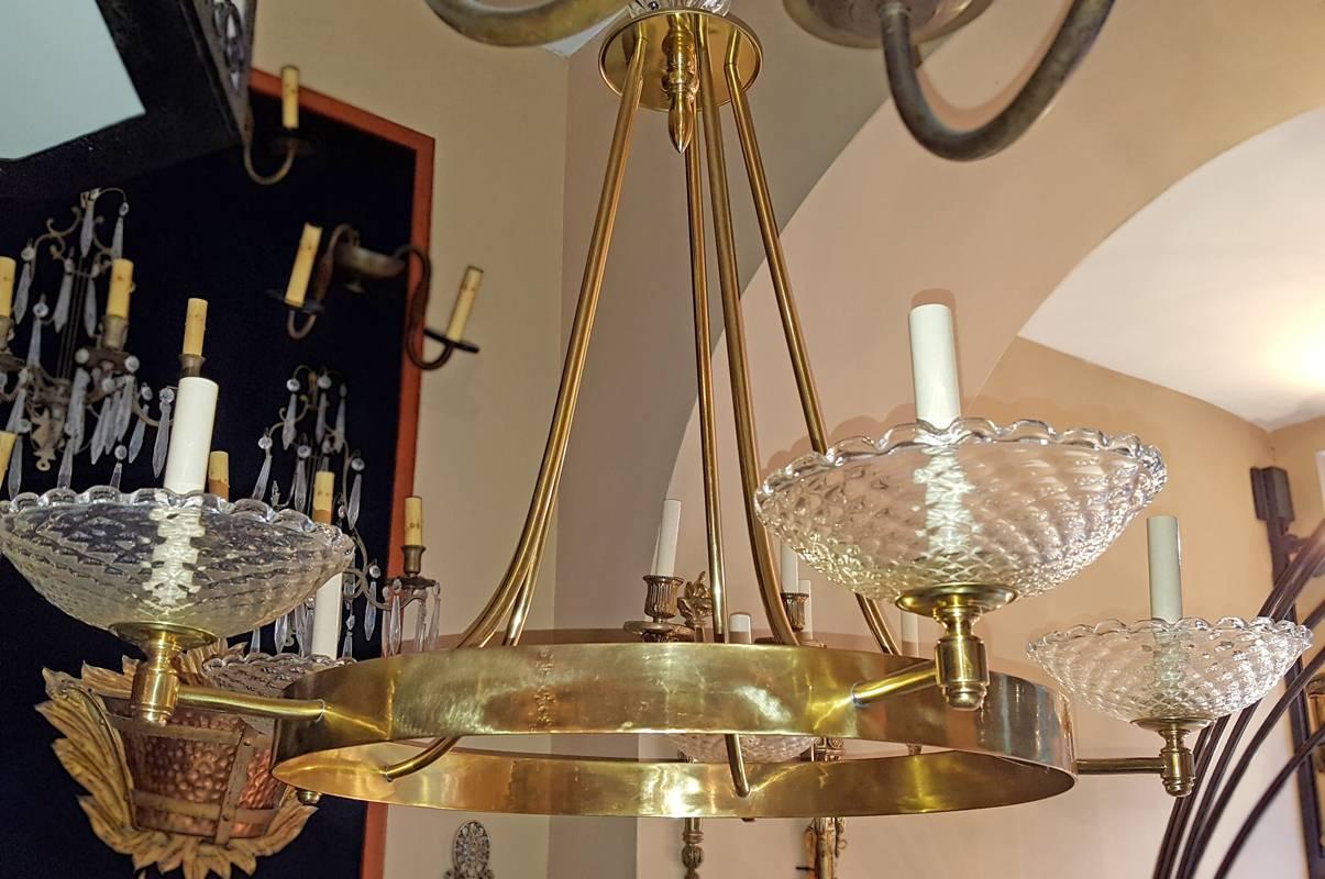 Gilt Chandelier with Murano Glass Bobeches For Sale at 1stDibs