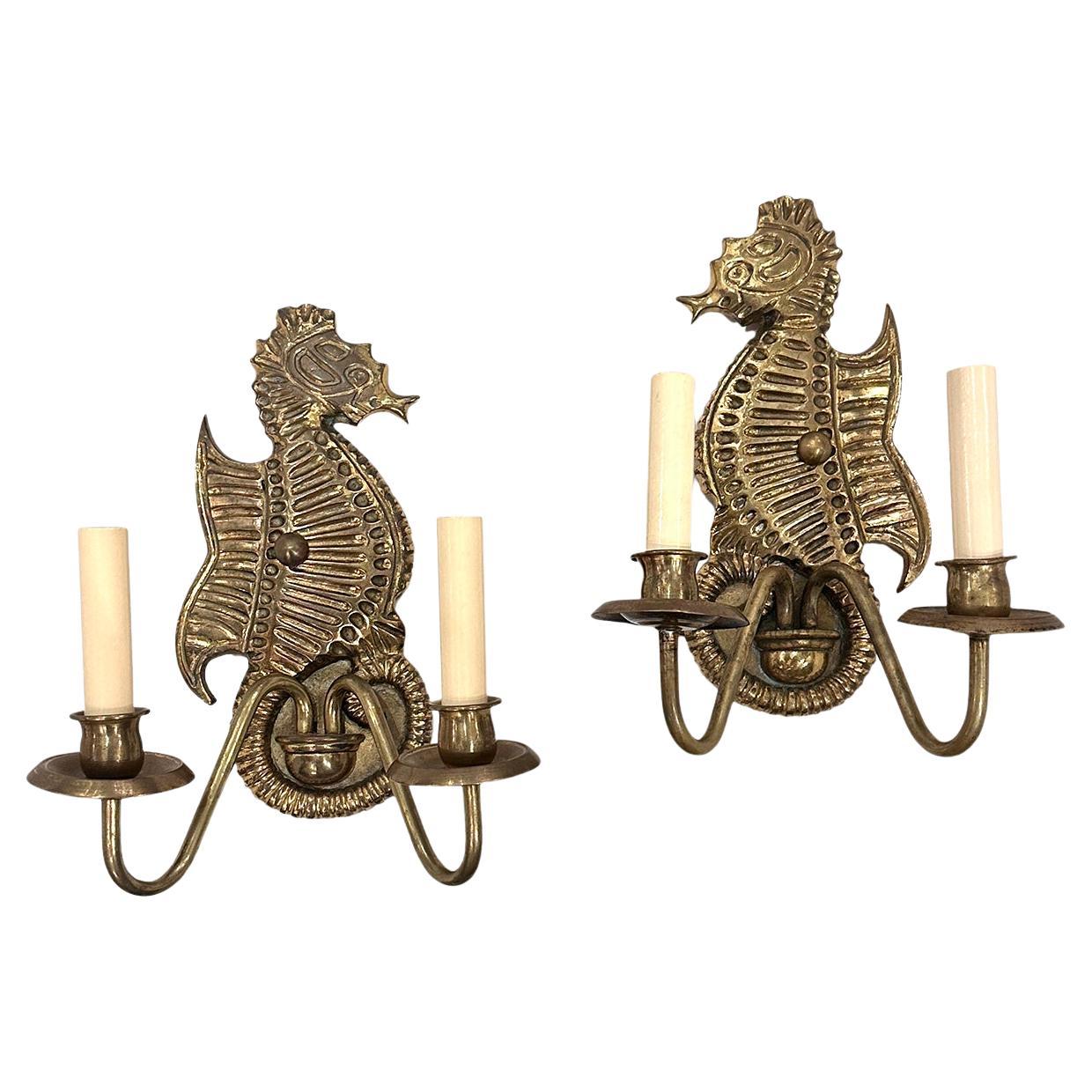 Set of Bronze Sea Horse Sconces, Sold per Pair For Sale