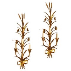Large Gilt Metal Foliage Sconces