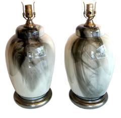 Vintage Pair of "Smoke" Glass Table Lamps