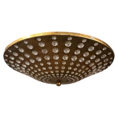Large Gilt Metal Light Fixture with Crystal Insets