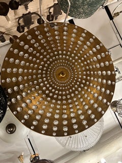 Large Gilt Metal Light Fixture with Crystal Insets