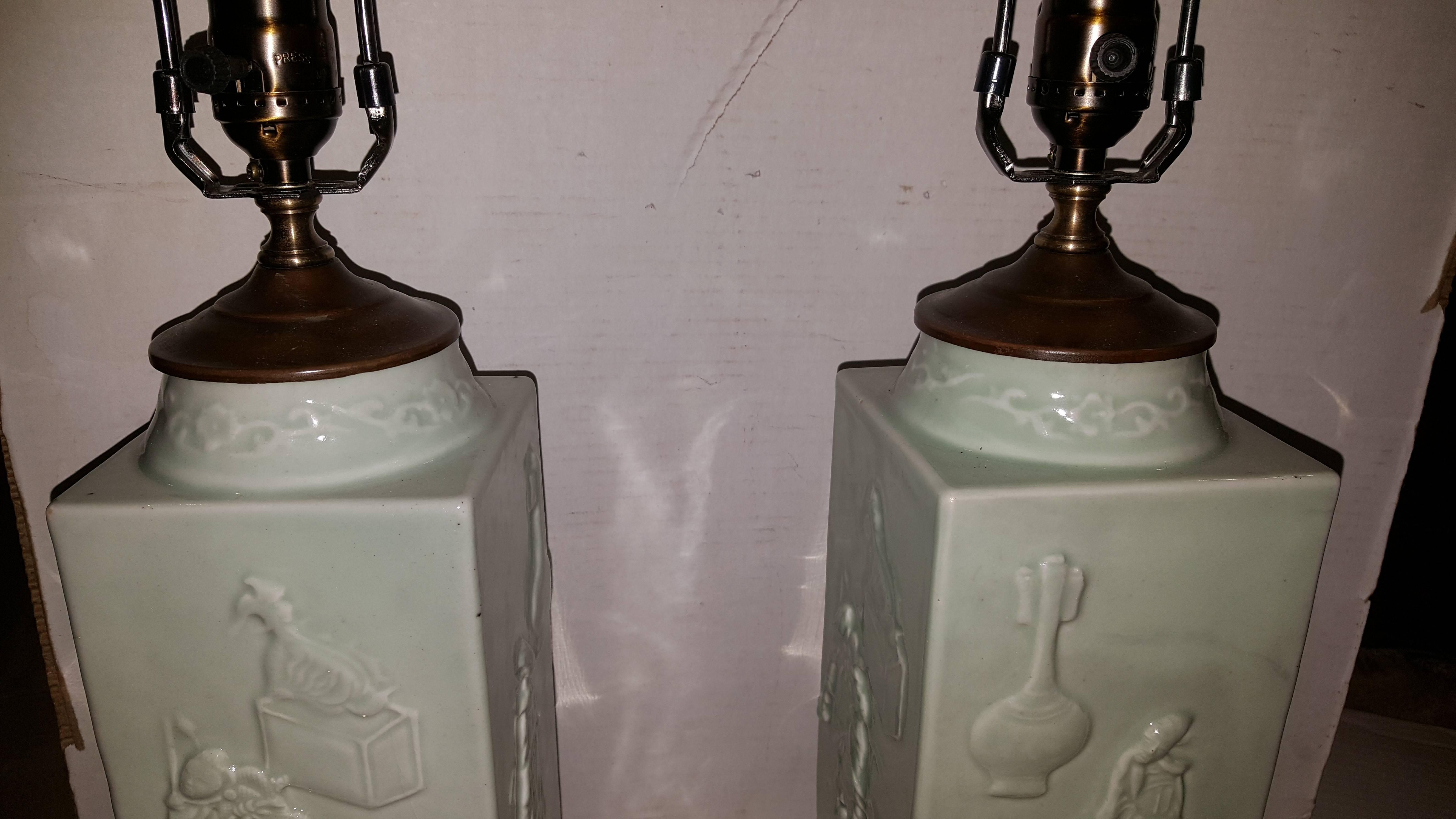 Pair of Chinese Celadon Table Lamps In Excellent Condition In New York, NY