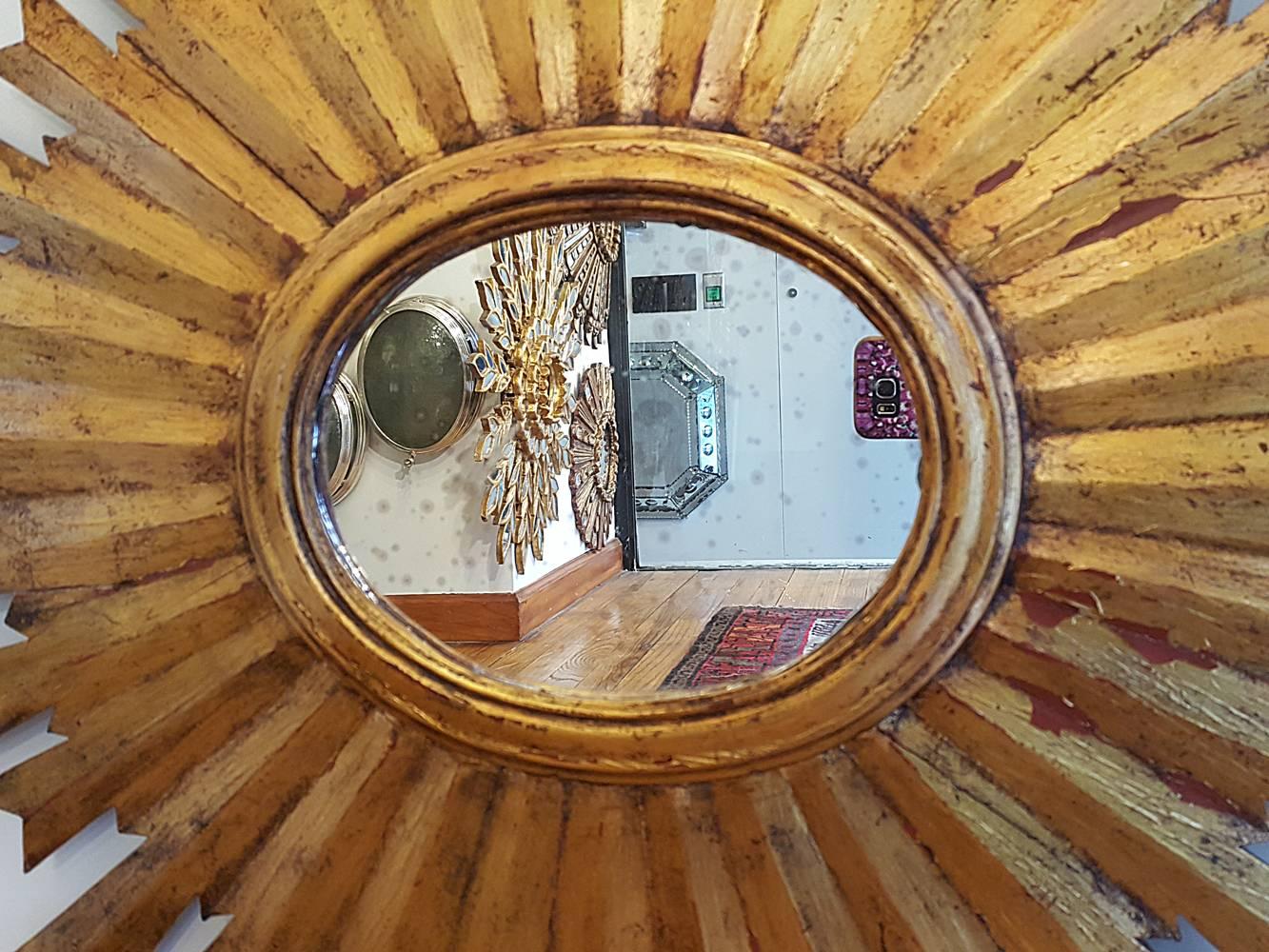 Gilt Antique Spanish Sunburst Mirror For Sale