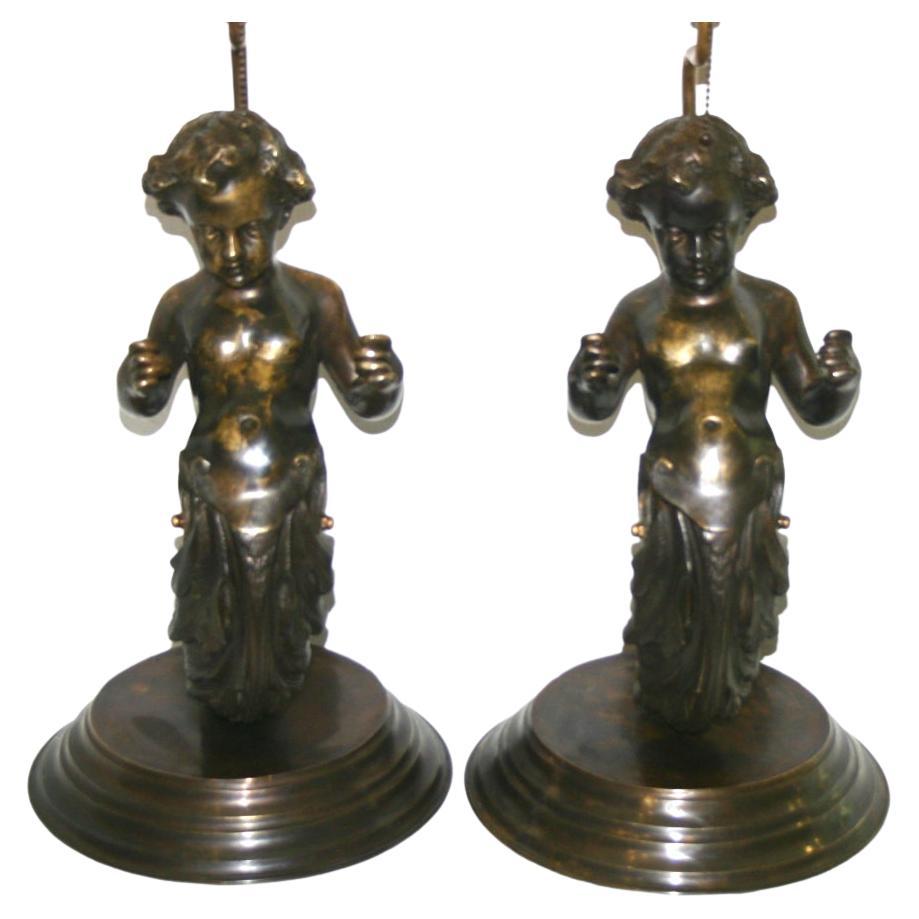 Pair of Lamps Shaped as Putti For Sale