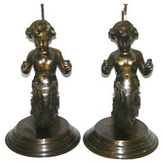 Vintage Pair of Lamps Shaped as Putti