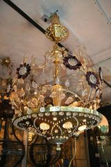 Gilt Chandelier with Leaves and Amethyst Flowers