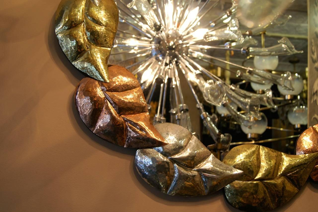 Italian Pair of Hammered Metal Mirrors, Sold Individually For Sale