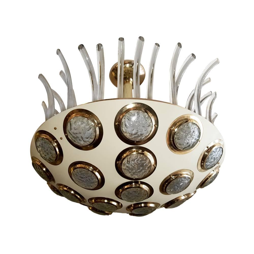 Moderne Italian Light Fixture with Glass Insets In Good Condition For Sale In New York, NY