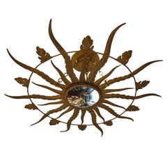 Gilt Metal Sunburst Light Fixture