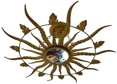 Gilt Metal Sunburst Light Fixture