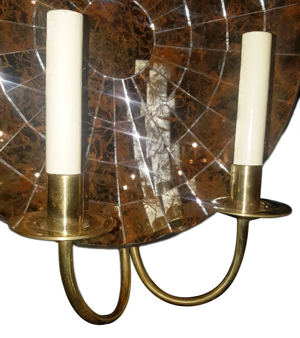 Mid-20th Century Pair of Large Mirrored Back Sconces For Sale