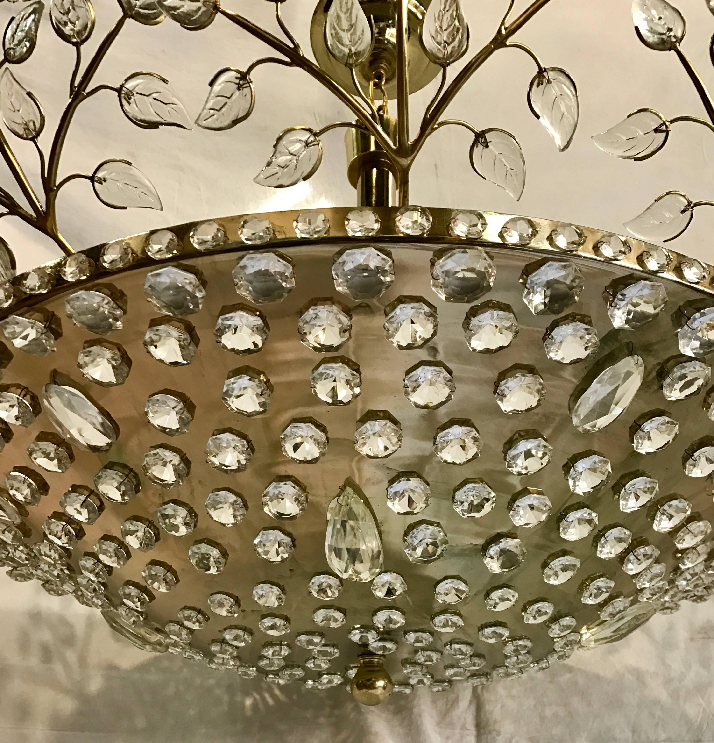 French Large Gilt Fixture with Amethyst Crystal Flowers For Sale