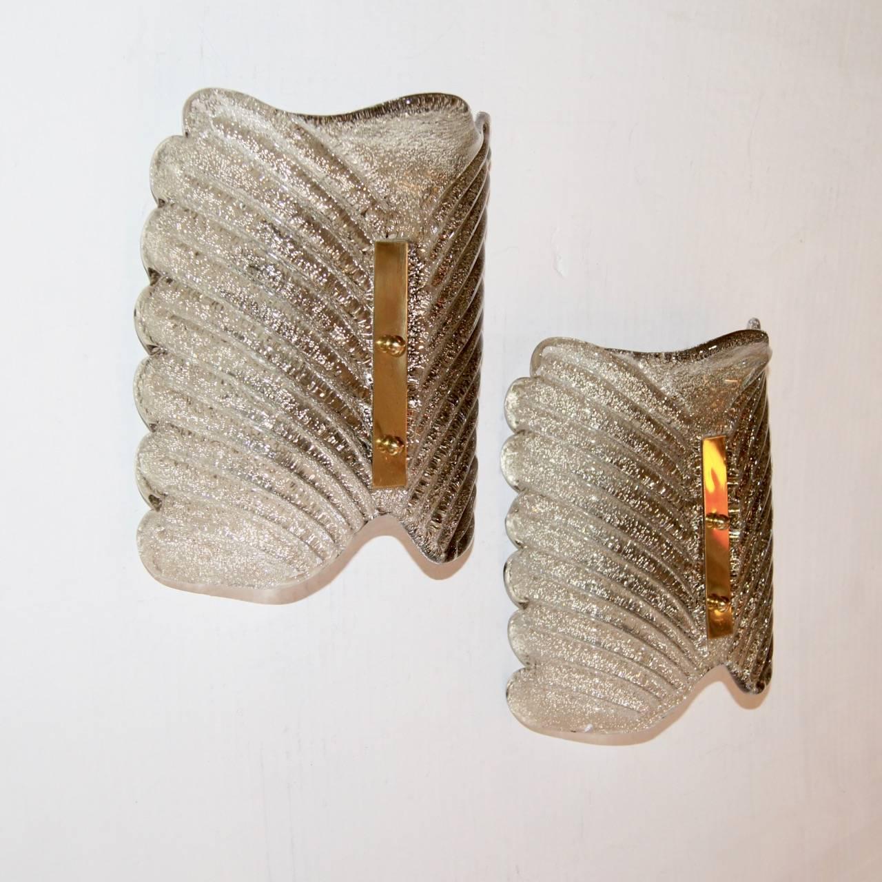 Swedish Pair of Moderne Smoke Glass Sconces For Sale