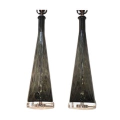 Pair of Smoke Glass Murano Lamps