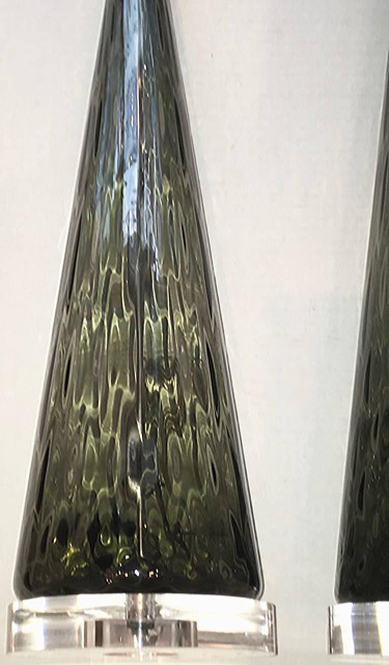 Italian Pair of Smoke Glass Murano Lamps For Sale