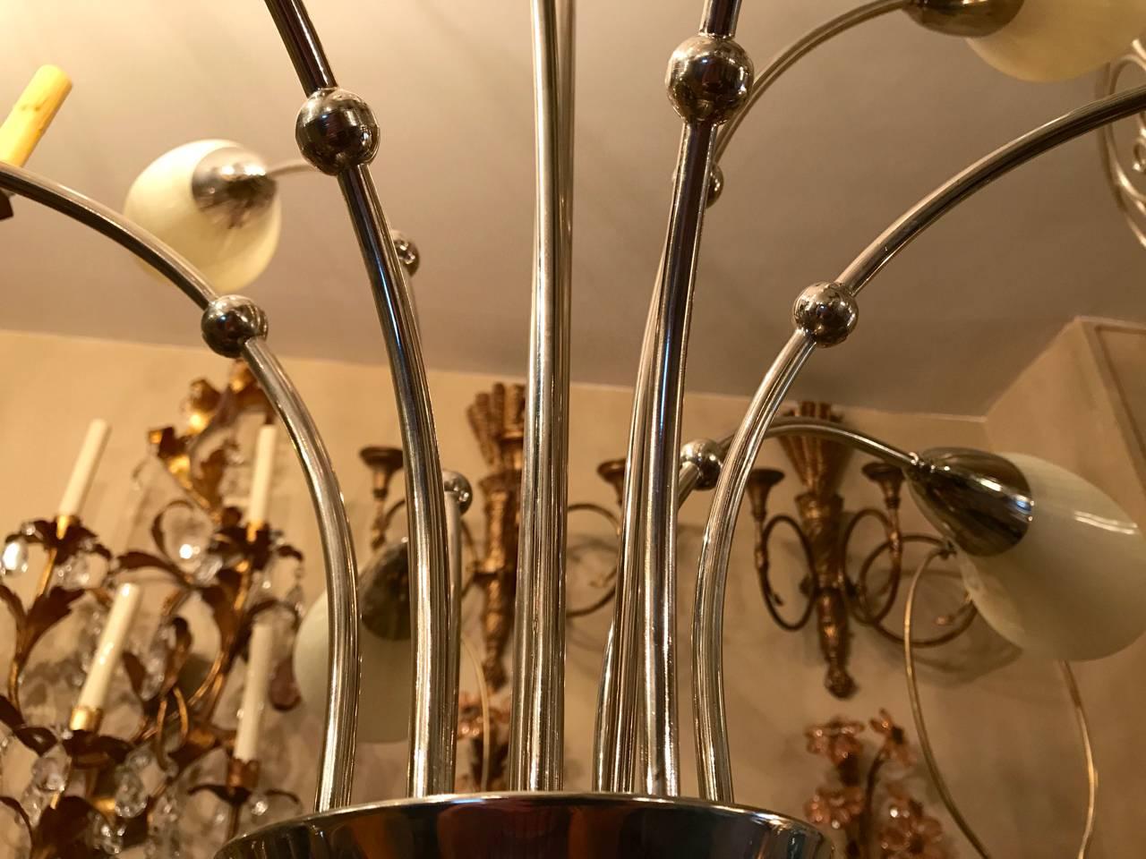 Italian Large Moderne Nickel-Plated 'Calla Lily' Chandelier For Sale