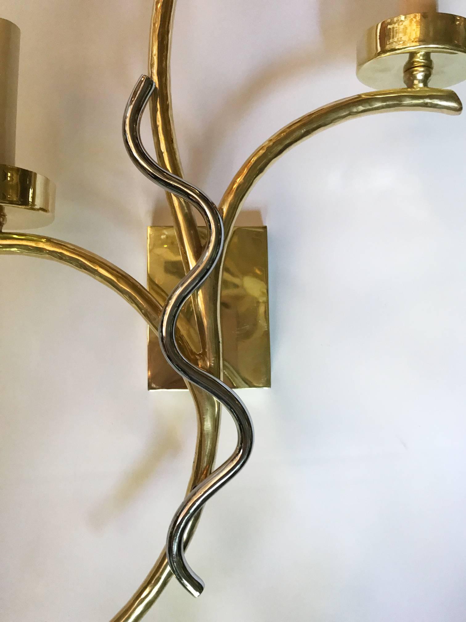 Pair of Moderne French Bronze Sconces For Sale 1