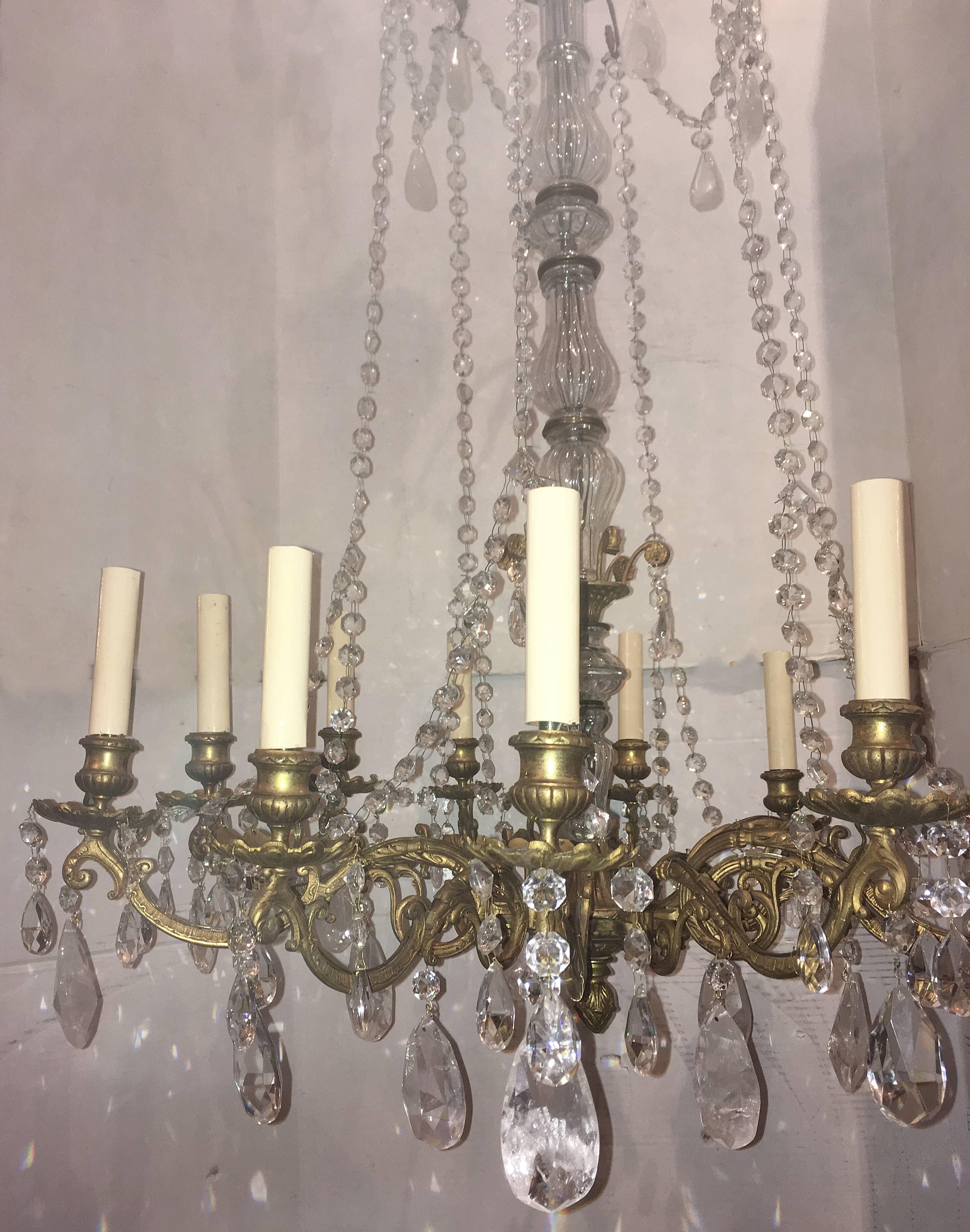 English Gilt and Rock Crystal Chandelier For Sale 1