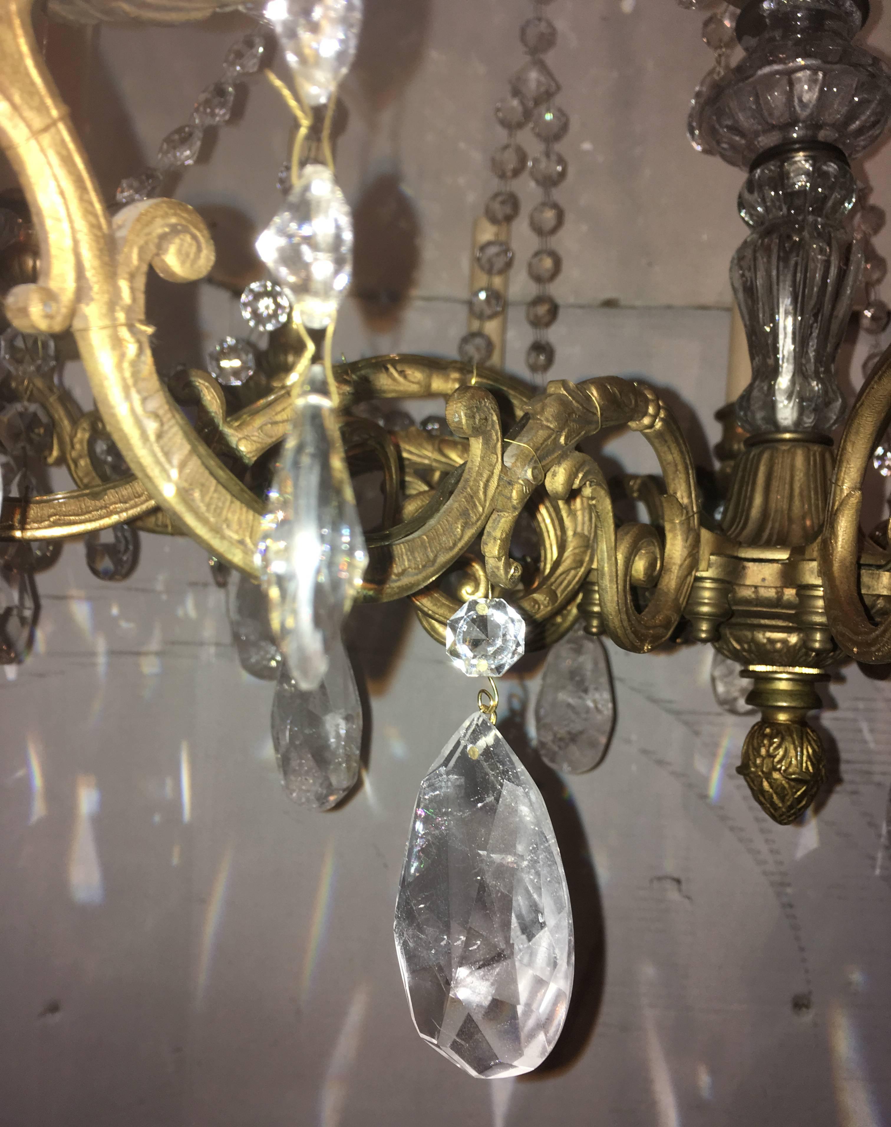 English Gilt and Rock Crystal Chandelier For Sale 2