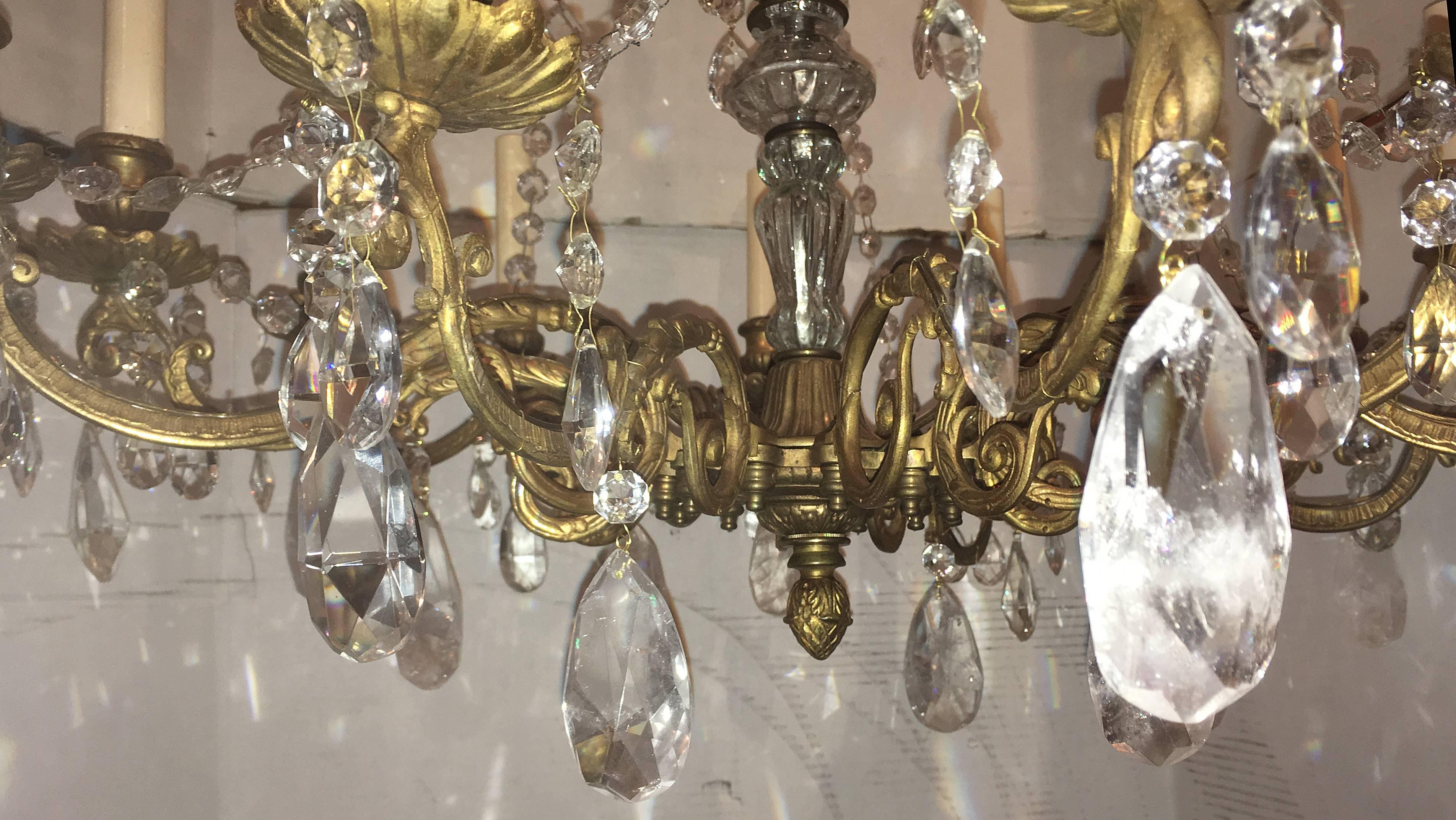Early 20th Century English Gilt and Rock Crystal Chandelier For Sale