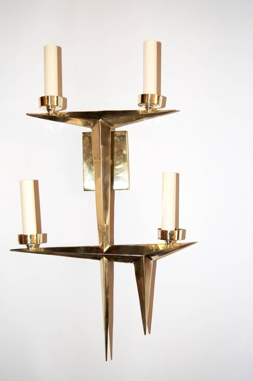 French Pair of Four-Light Moderne Sconces For Sale