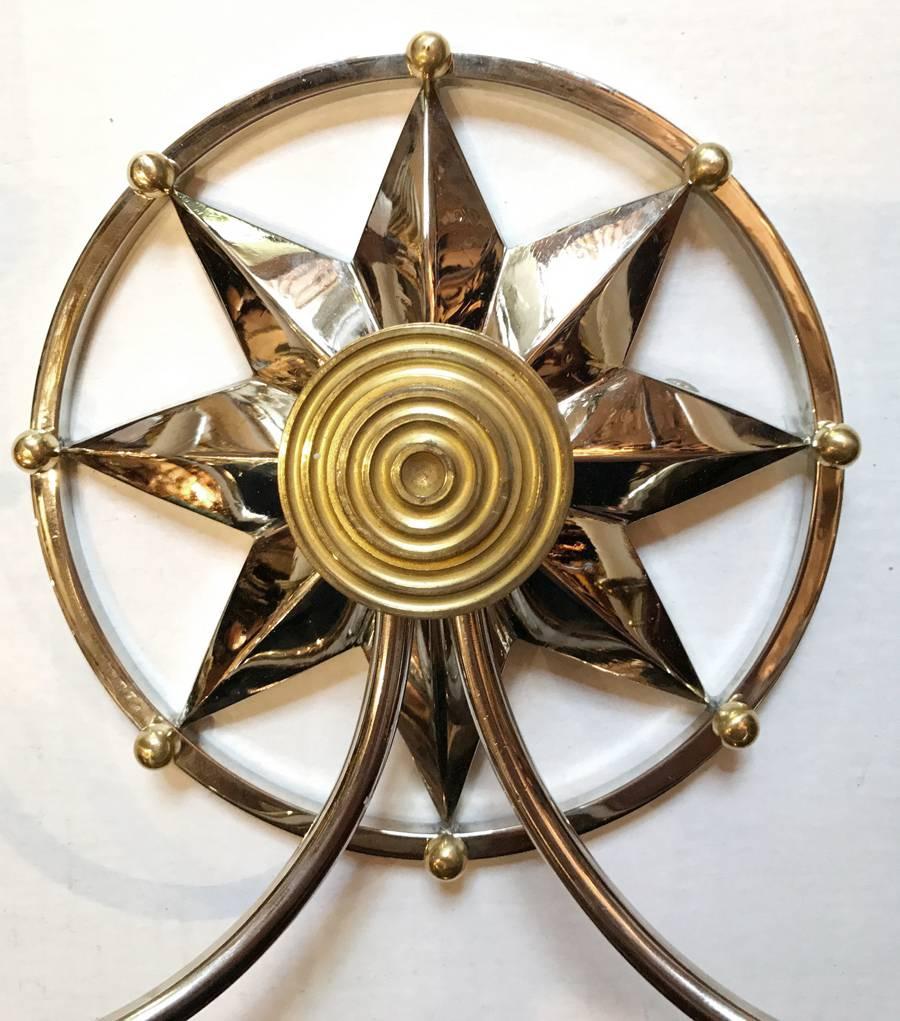 Dorato Coppia di lampade a stella in stile Deco francese in vendita
