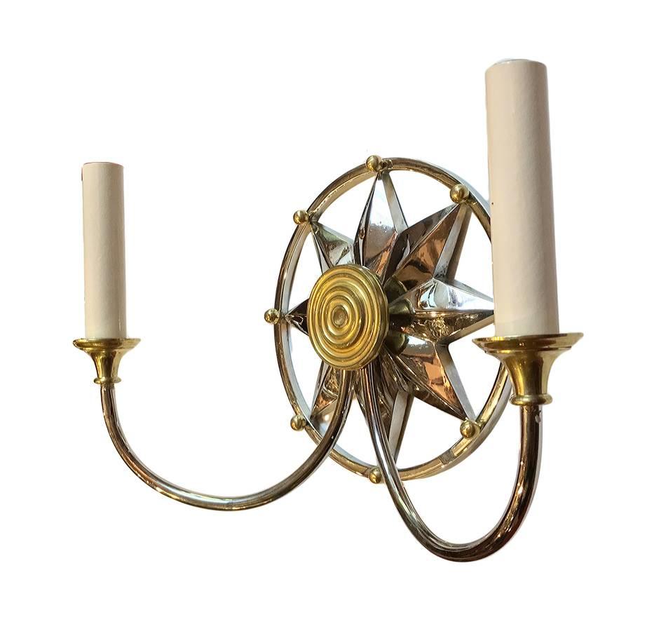 Nickel Coppia di lampade a stella in stile Deco francese in vendita