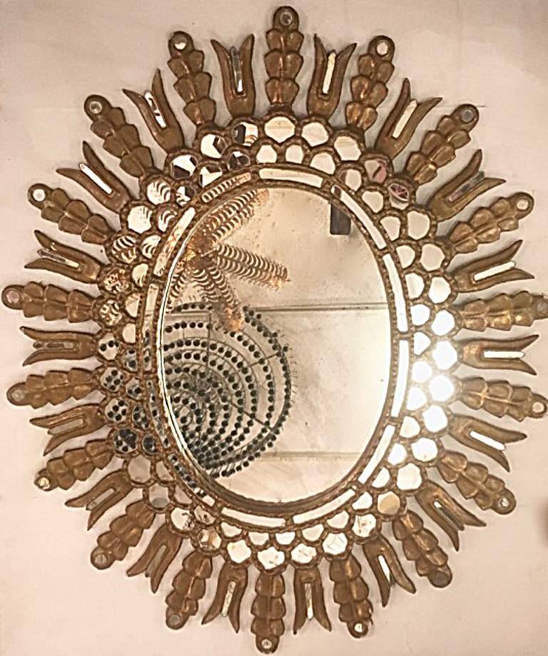 Spanish Oval Gilt Wood Mirror with Mirror Insets