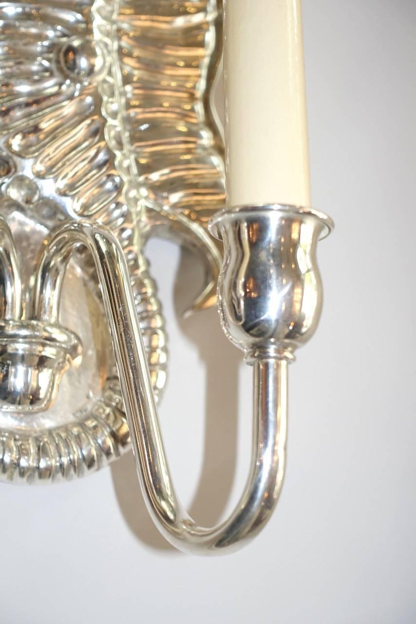 European Pair of Silver Plated Sea Horse Sconces For Sale