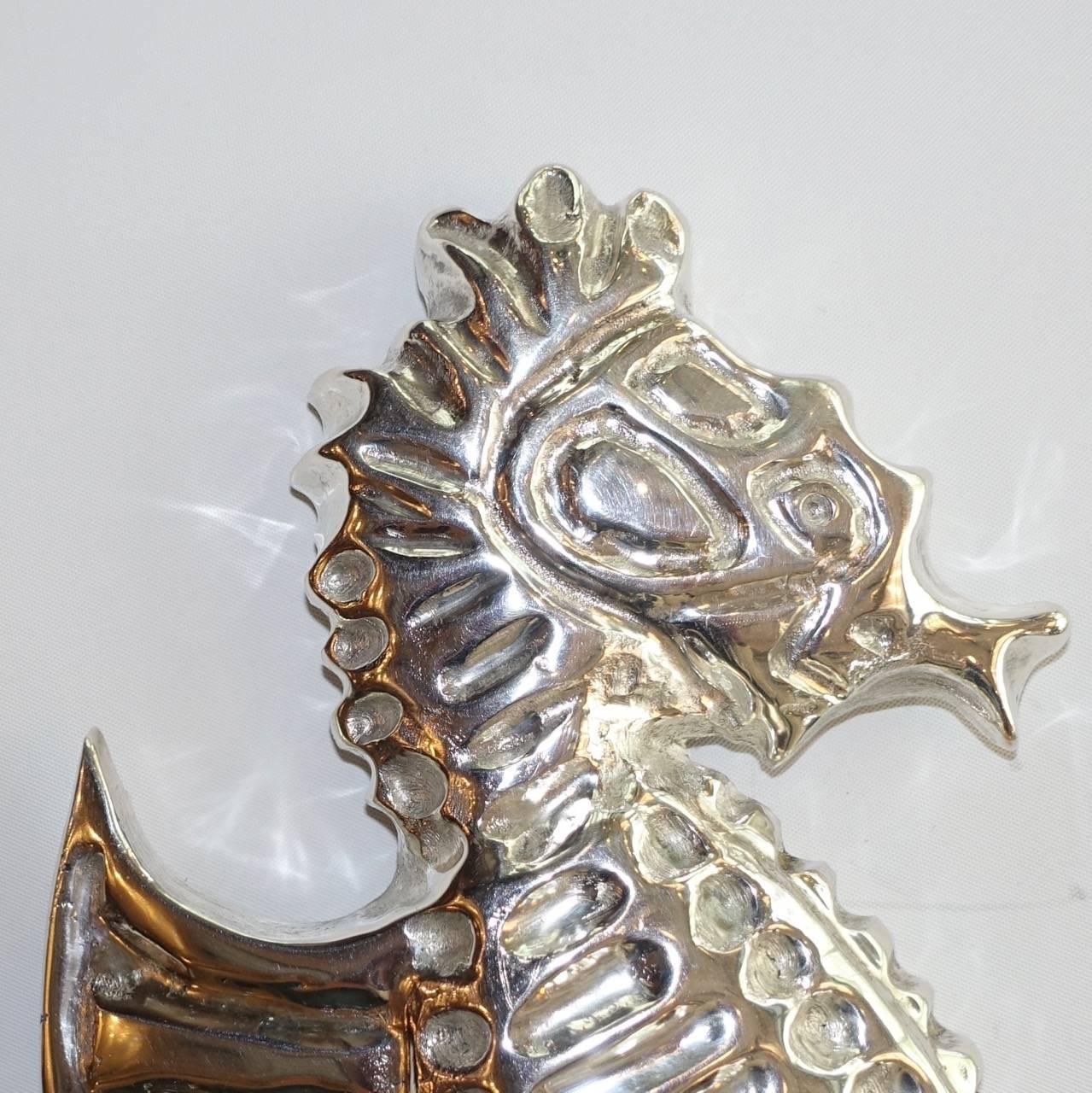 Silvered Pair of Silver Plated Sea Horse Sconces For Sale