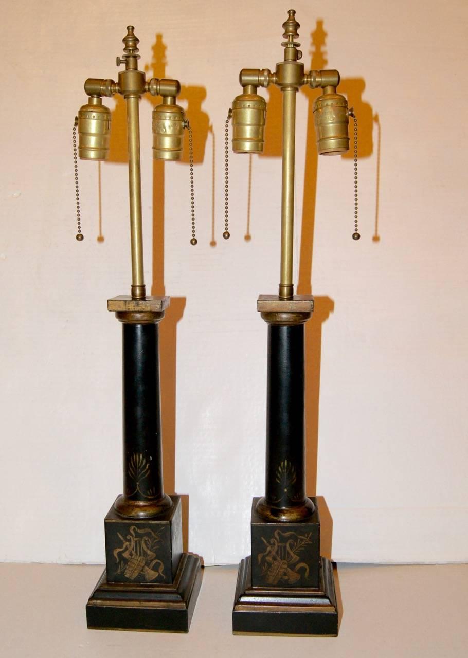 American Vintage Hand-Painted Tole Lamps For Sale