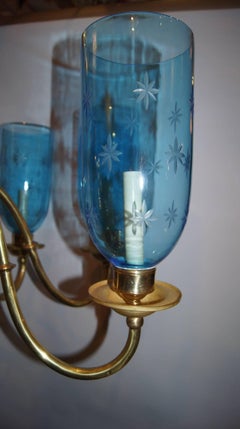 Bronze Chandelier with Etched Glass Hurricanes