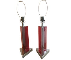Pair of Red Lucite Table Lamps