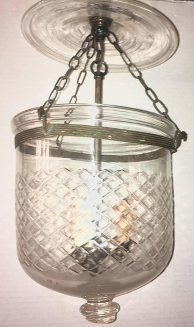 Set of 3 English Etched Glass Lanterns, sold individually For Sale 1