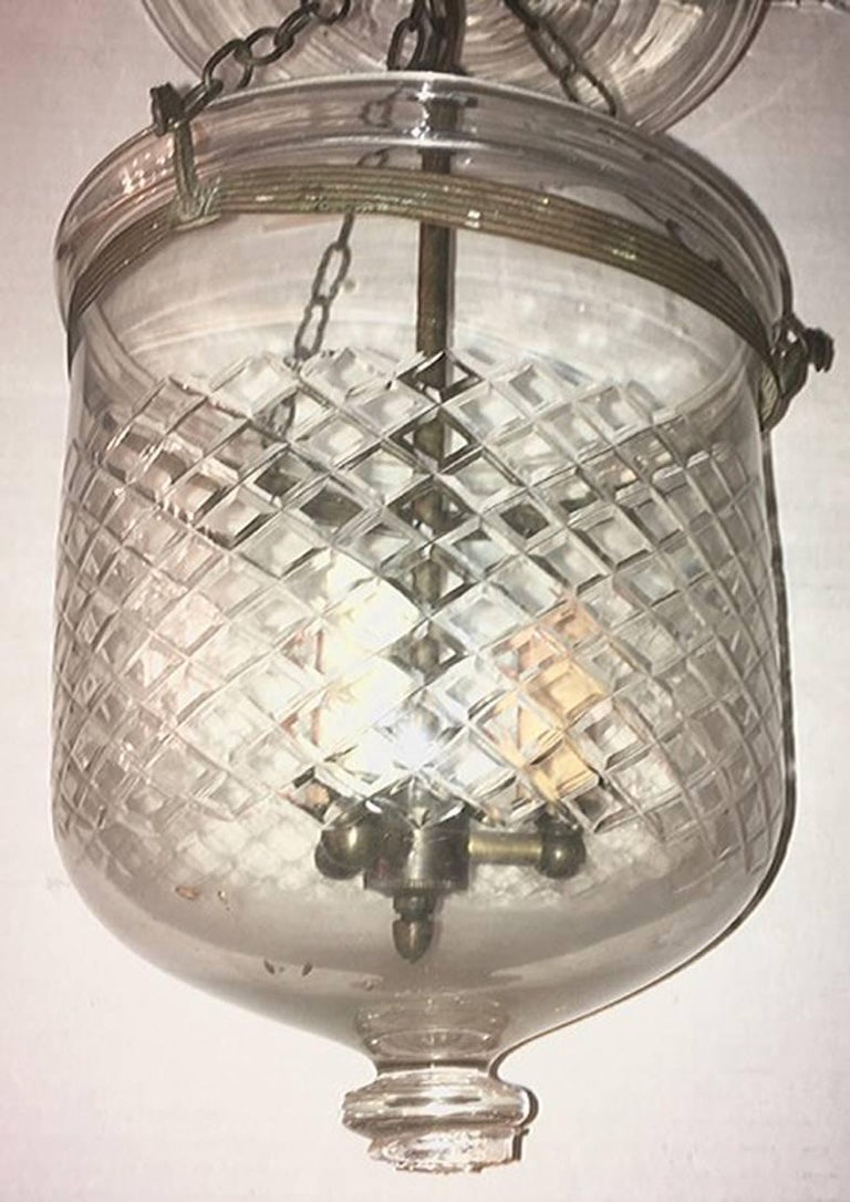 Set of 3 English Etched Glass Lanterns, sold individually For Sale 2