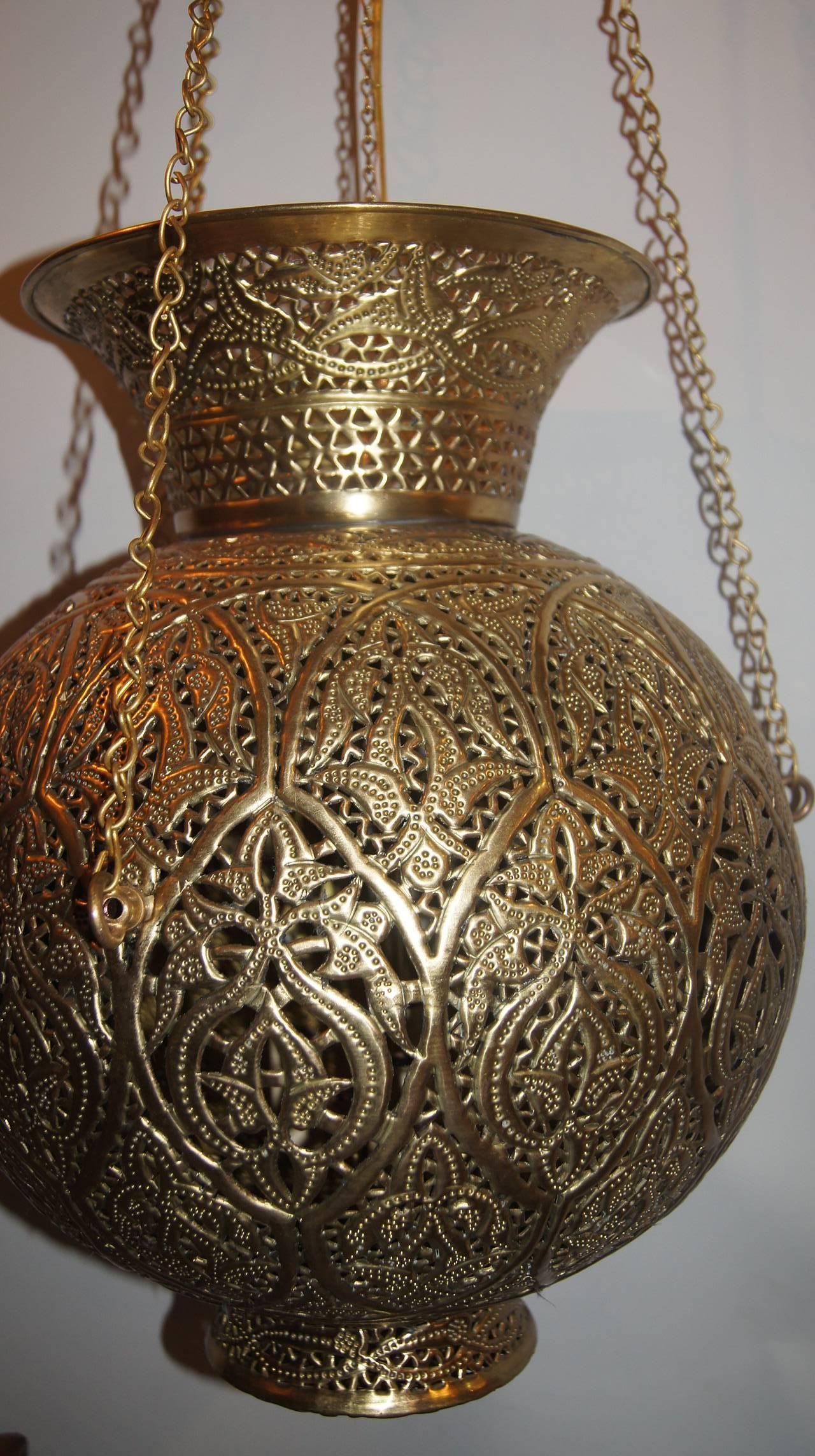 Pair of Hammered and Pierced Arabesque Lanterns, Sold Individually  In Good Condition For Sale In New York, NY