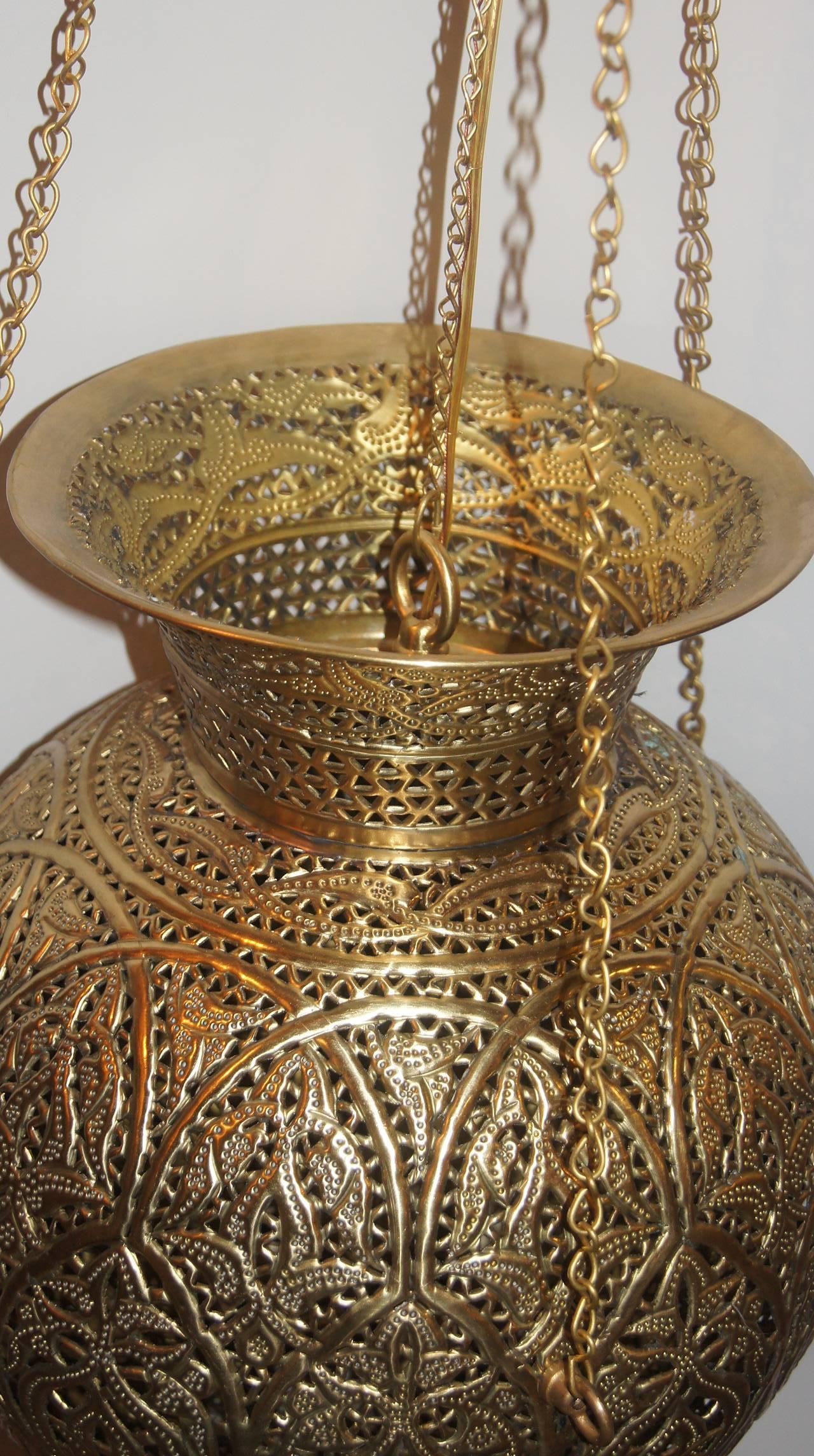 Metal Pair of Hammered and Pierced Arabesque Lanterns, Sold Individually  For Sale