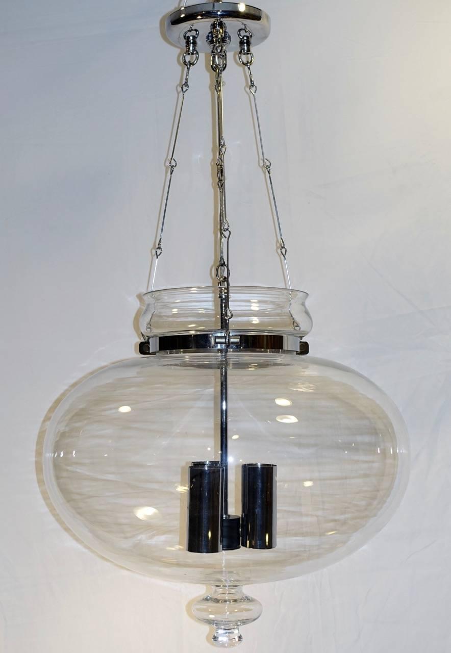 Italian blown glass lantern with nickel-plated hardware, circa 1970s.

Measurements:
Drop 28