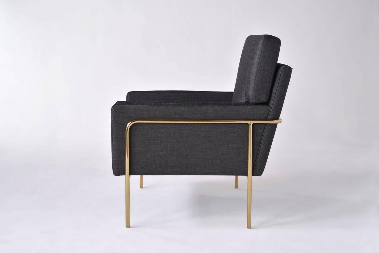 Akin to a tailored three-piece suit, the Trolley Lounge chair’s upholstered pieces are nestled in a determined, yet elegant frame. Also available in a high back version for a more formal and assertive experience. 

Pricing is for smoked brass or