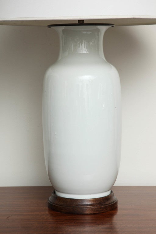 Early 20th Century Blanc de Chine vase shaped lamp on circular hardwood base