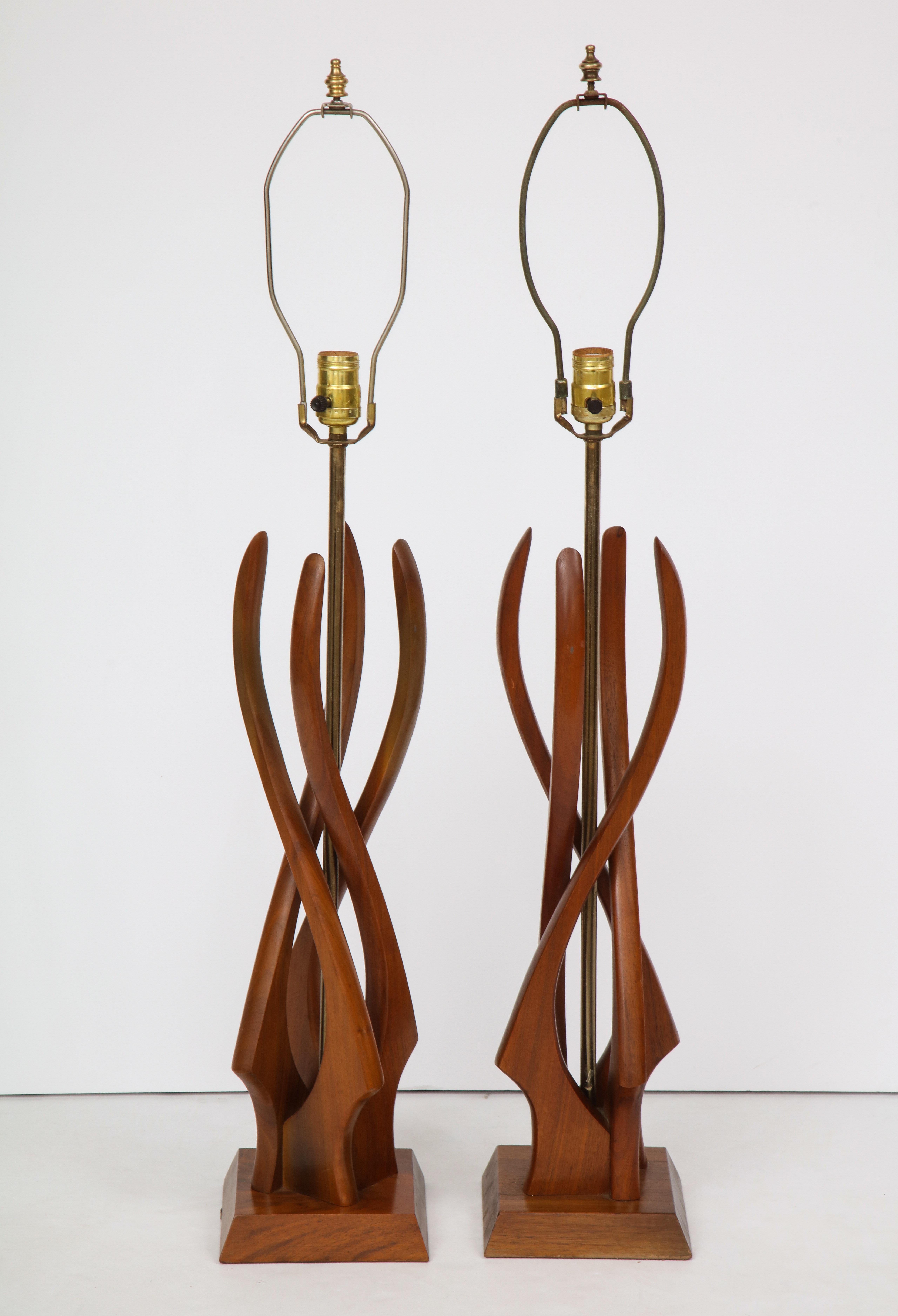 Pair of Mid-Century Teak Wood Lamps 3