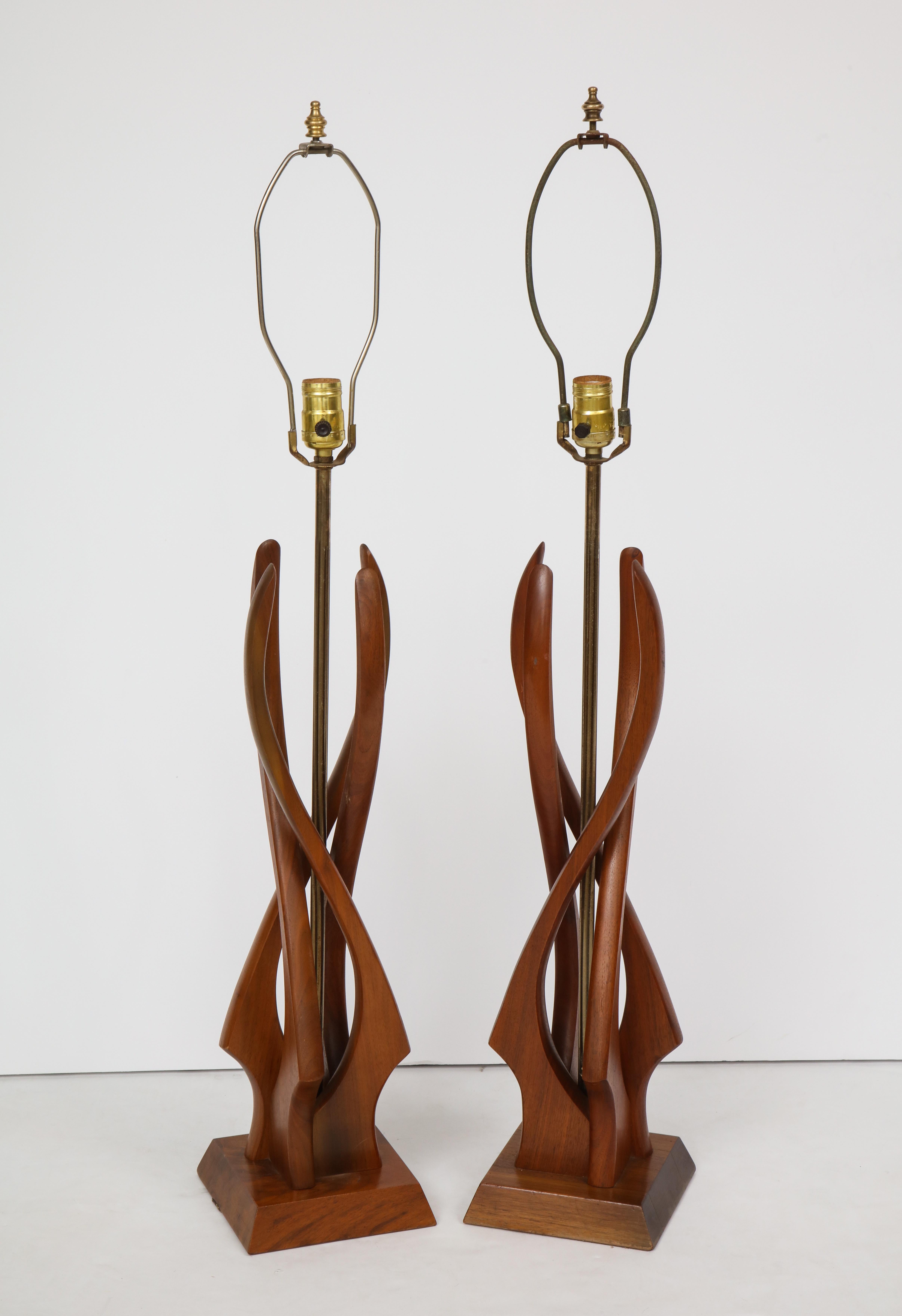 Pair of Mid-Century Teak Wood Lamps 4