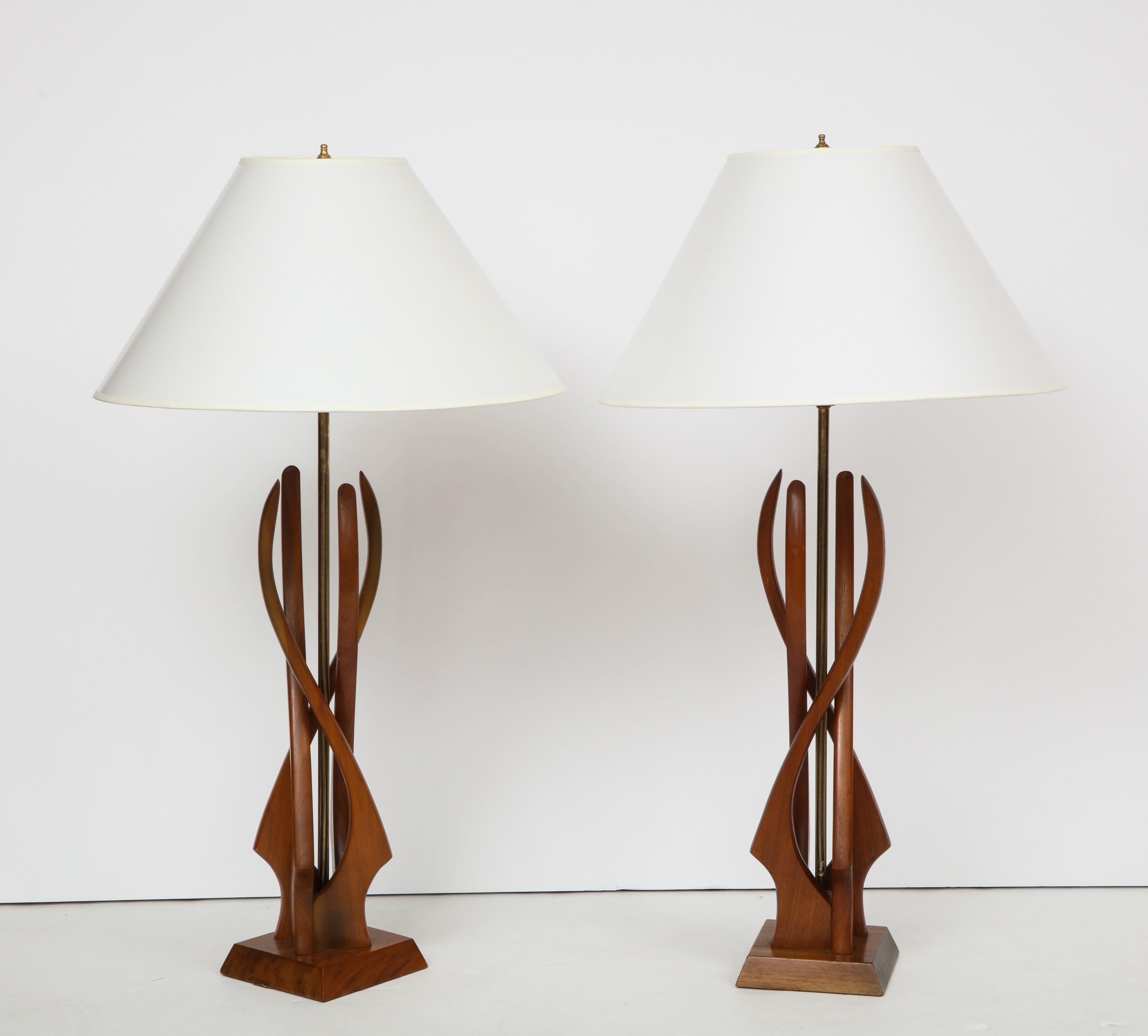 Danish Pair of Mid-Century Teak Wood Lamps