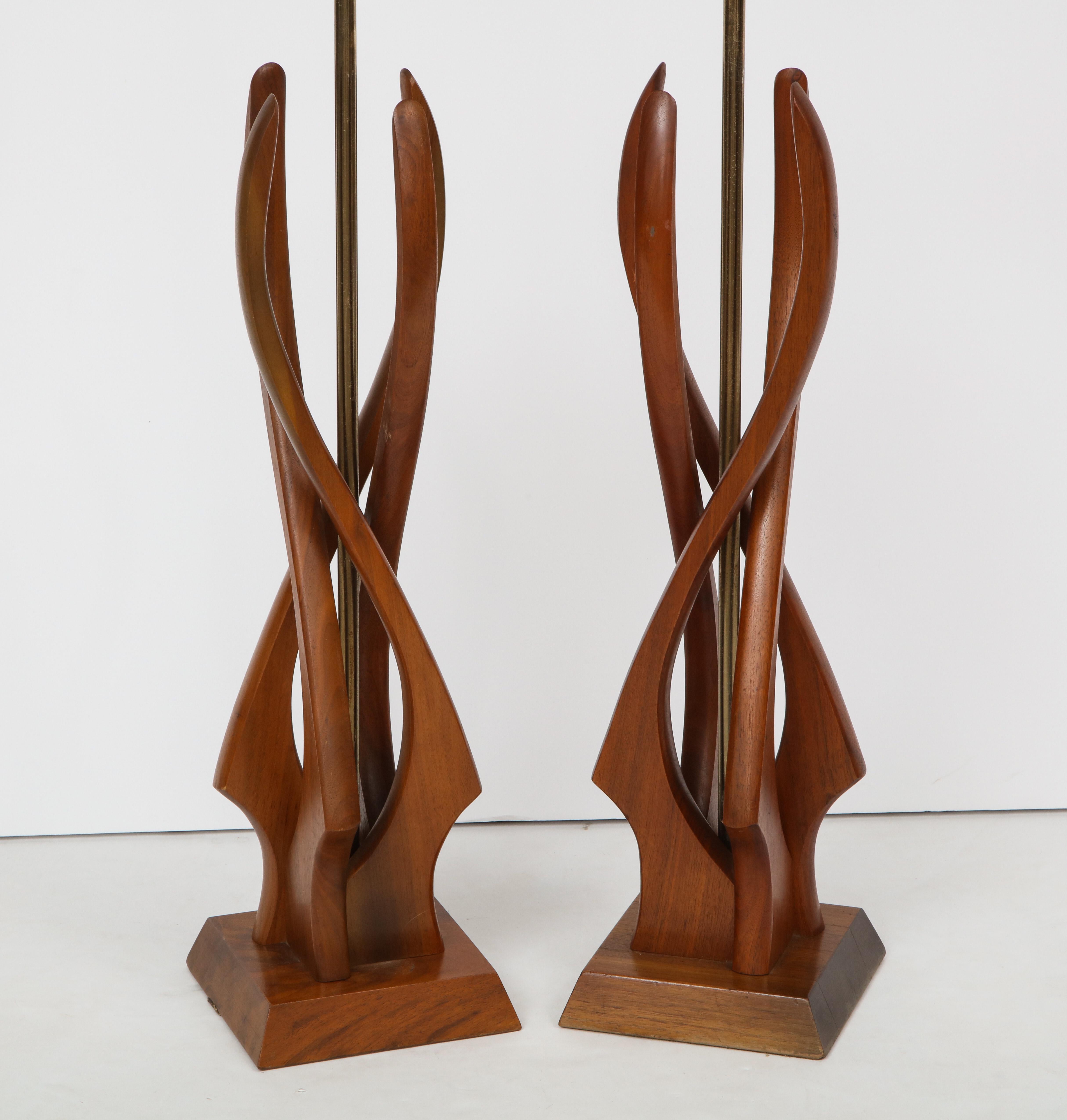 Pair of Mid-Century Teak Wood Lamps 5