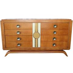 Mid-Century Modern Maple Dresser with Lacquer Motif