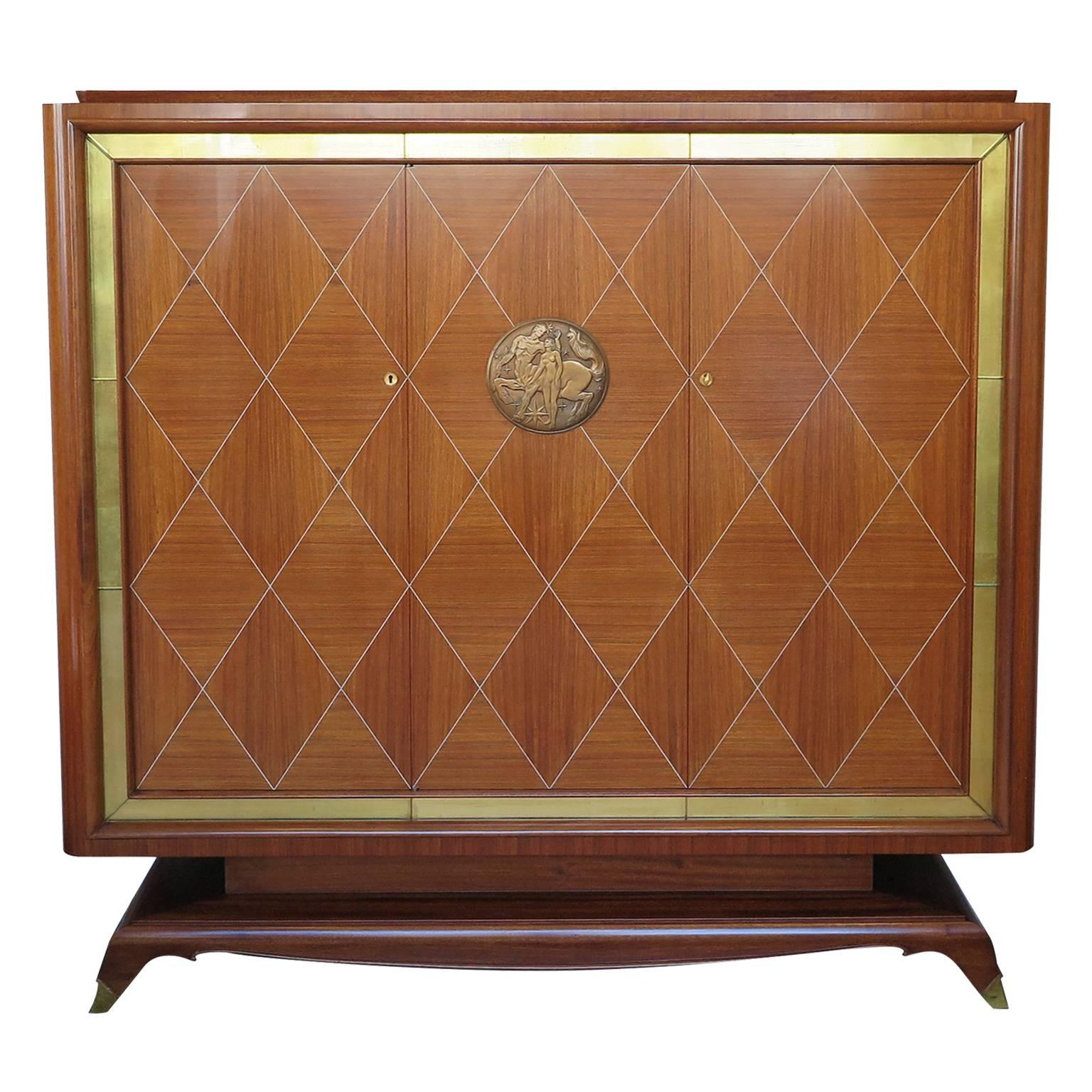 Jean Desnos Art Deco Rosewood Marquetry Armoire