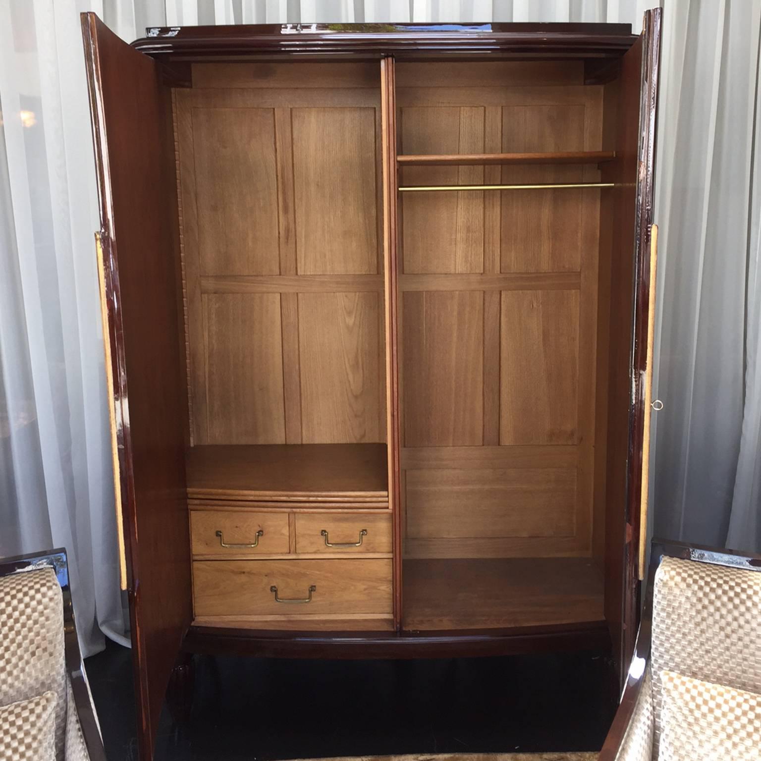 French Large Art Deco Armoire in Dark Oak by Louis Majorelle