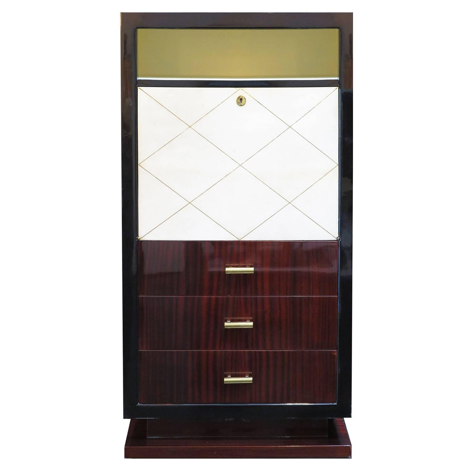 French Art Deco Secretary in Mahogany and Parchment For Sale